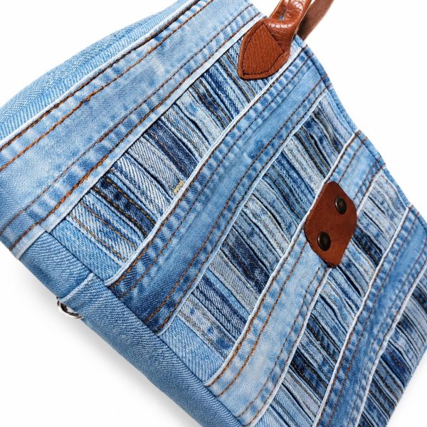 Striped Patchwork Denim Tote Bag