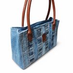 Striped Patchwork Denim Tote Bag