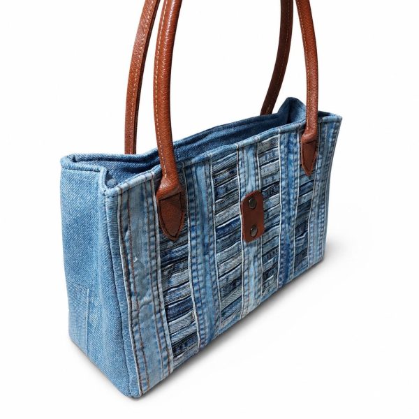 Striped Patchwork Denim Tote Bag