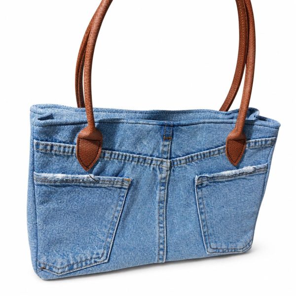 Striped Patchwork Denim Tote Bag