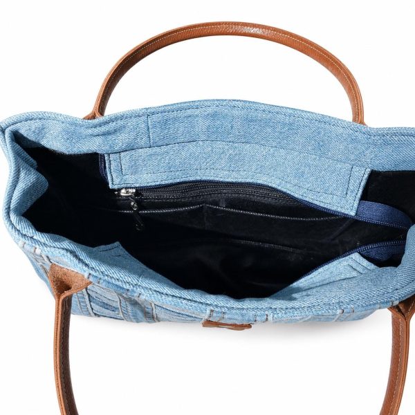 Striped Patchwork Denim Tote Bag