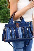 Zipper Denim Tote Bag
