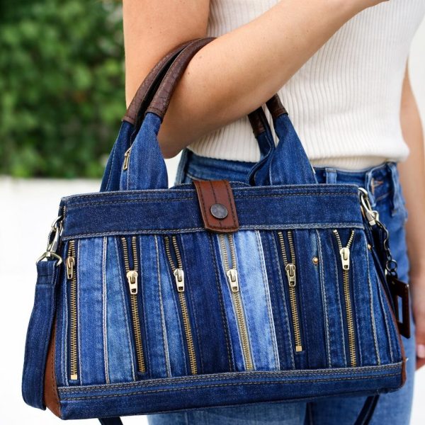 Zipper Denim Tote Bag