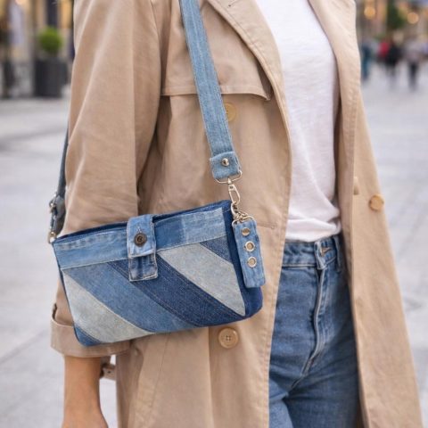 Denim Patchwork Shoulder Bag