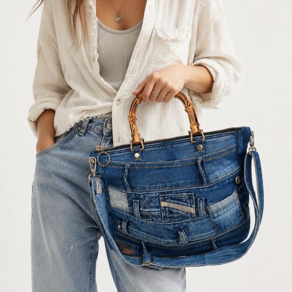 Vintage Denim Pocket Tote Bag