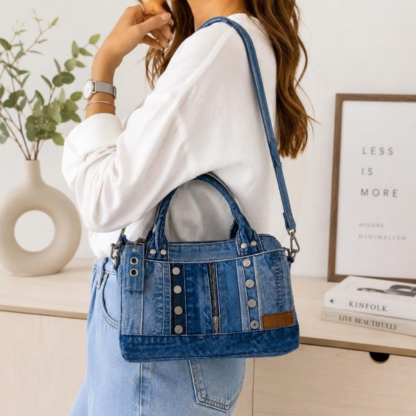 Denim Studded Mini Tote Bag