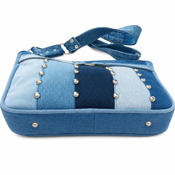 Studded Denim Shoulder Bag