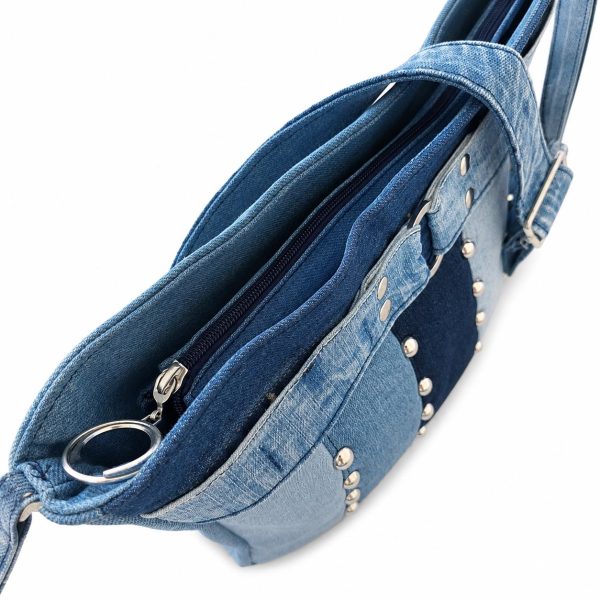 Studded Denim Shoulder Bag