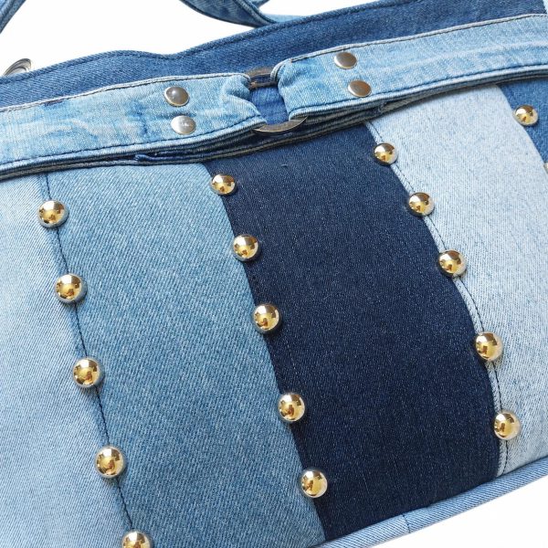 Studded Denim Shoulder Bag