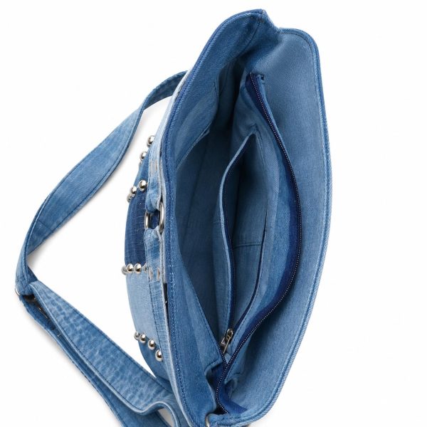 Studded Denim Shoulder Bag