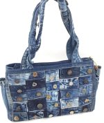 Button Patchwork Denim Tote Bag
