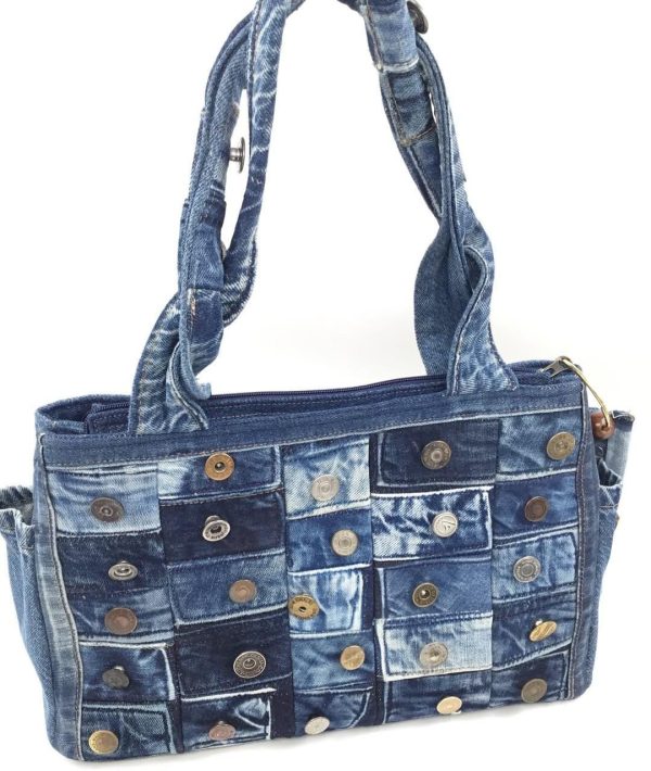 Button Patchwork Denim Tote Bag