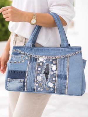 Embellished Denim Tote Bag
