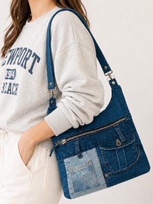 Denim Zip Shoulder Bag