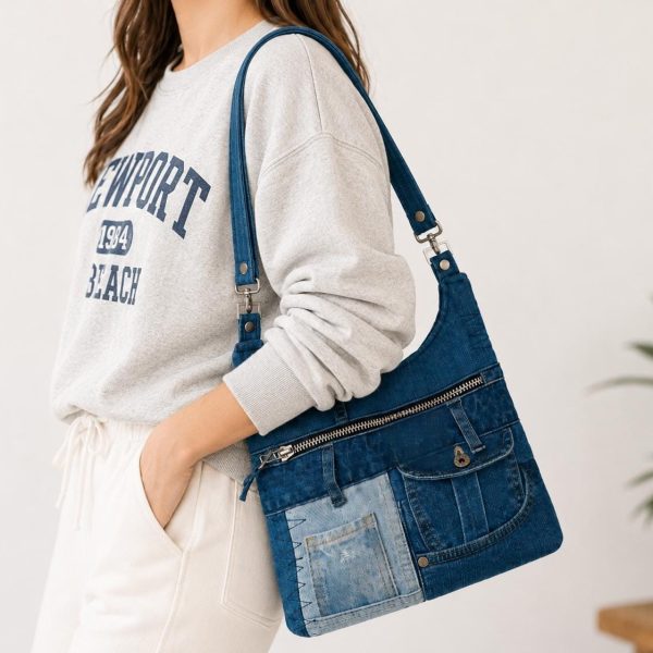 Denim Zip Shoulder Bag